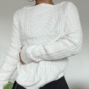 MUJI boatneck crew cable knit cotton sweater
